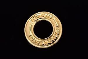 Givenchy Vintage Bijoux 4G Logo Pin Brooch Gold Round 2" Signed 1980s BinBI